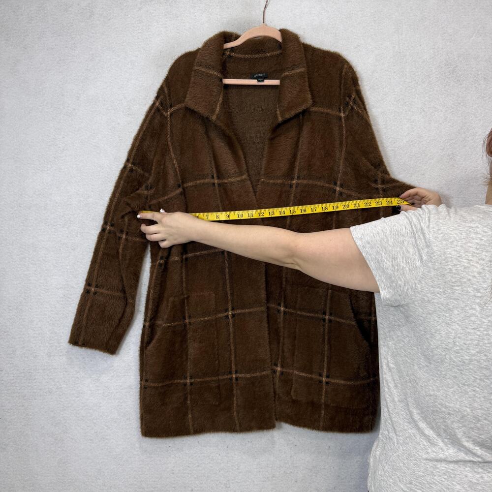J Jill Cardigan Sweater Womens 2X Brown Check Collared Button Knit Pockets - Picture 7 of 9